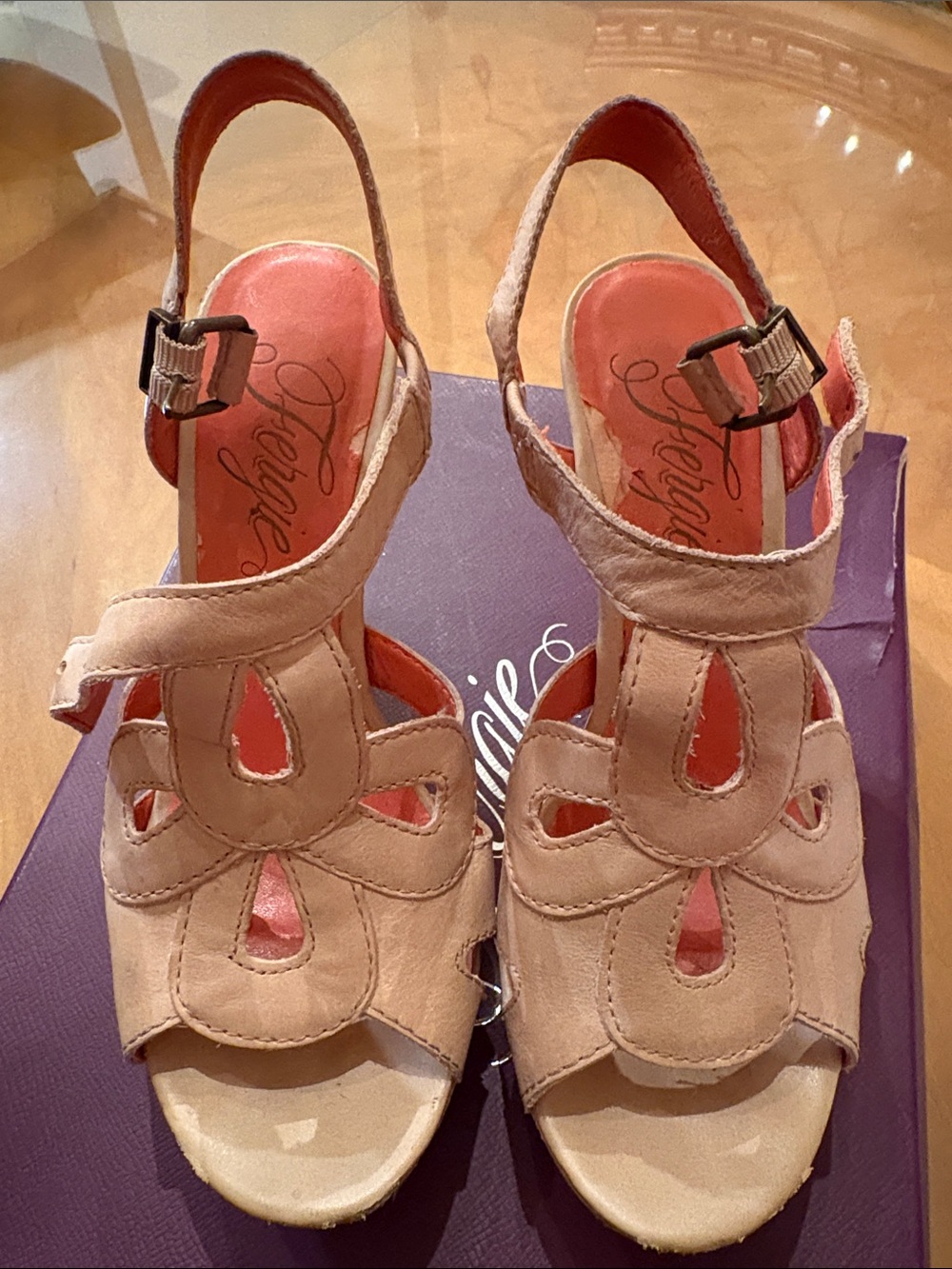Fergie Footwear Women's Open-Toe Cutout Slingback Sandals in nude.